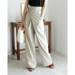 Women's Dress Pants Culottes Wide Leg Wide Leg Full Length Faux Linen Side Pockets Baggy Mid Waist Fashion Party Casual Black Khaki M L Summer Spring &Fall -LIGHTINTHEBOX Shop qnghjq1654070309723