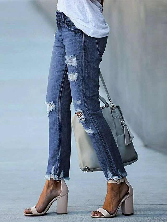 Women‘s Low Rise Jeans Skinny Pants Trousers Full Length Denim Ripped Micro-elastic Mid Waist Fashion Streetwear Street Daily Black Dark Navy S M Fall Winter 16 Women‘s Low Rise Jeans Skinny Pants Trousers Full Length Denim Ripped Micro-elastic Mid Waist Fashion Streetwear Street Daily Black Dark Navy S M Fall Winter - Image 14