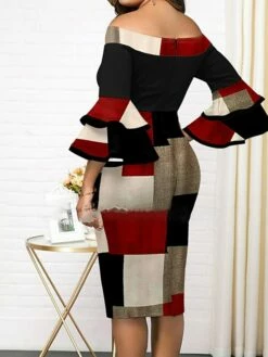 Women‘s Plus Size Curve Party Dress Plaid Off Shoulder Print 3/4 Length Sleeve Spring Fall Elegant Mature Midi Dress Formal Work Dress -LIGHTINTHEBOX Shop qnvtmy1630919880484