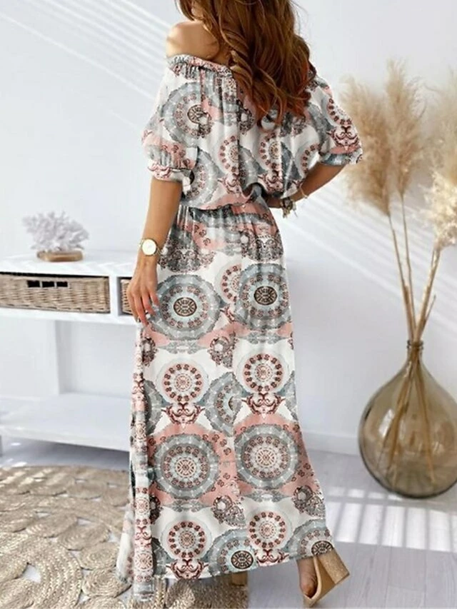 Women's Two Piece Dress Set Casual Dress Skirt Set Outdoor Daily Modern Casual Pocket Drawstring Long Dress Maxi Dress Off Shoulder Half Sleeve Floral Loose Fit Blue Gray Summer Spring S M L XL XXL 7 Women's Two Piece Dress Set Casual Dress Skirt Set Outdoor Daily Modern Casual Pocket Drawstring Long Dress Maxi Dress Off Shoulder Half Sleeve Floral Loose Fit Blue Gray Summer Spring S M L XL XXL - Image 5