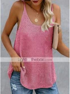 Women's Camisole Tank Top White Pink Blue Color Block Sleeveless Causal Holiday Basic Vacation U Neck Regular Cotton S