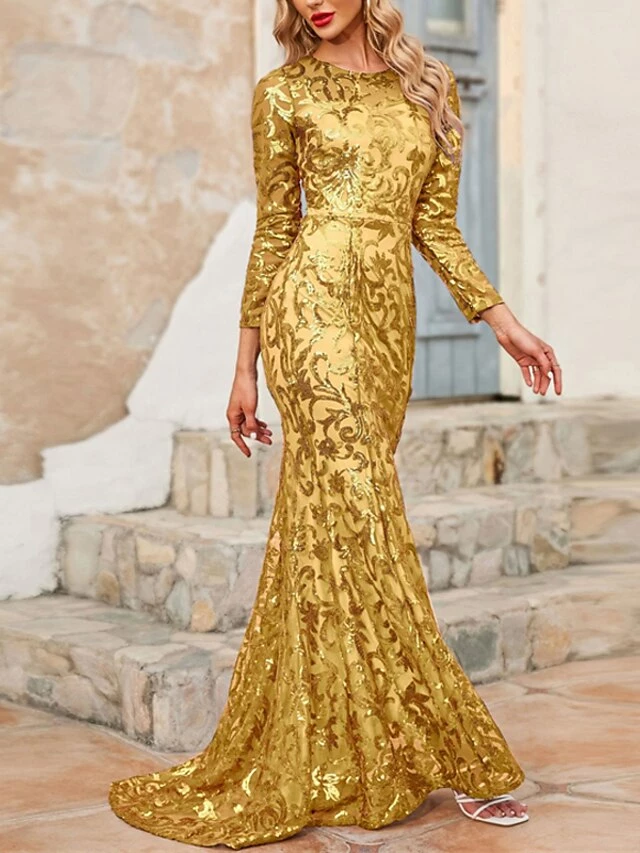 Women's Prom Dress Party Dress Sequin Dress Long Dress Maxi Dress Purple Gold Long Sleeve Solid Color Sequins Spring Fall Winter Crew Neck Fashion Party Winter Dress Wedding Guest 2022 S M L XL XXL 5 Women's Prom Dress Party Dress Sequin Dress Long Dress Maxi Dress Purple Gold Long Sleeve Solid Color Sequins Spring Fall Winter Crew Neck Fashion Party Winter Dress Wedding Guest 2022 S M L XL XXL - Image 3