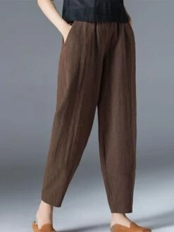 Women's Bloomers Cropped Pants Harem Pants Ankle-Length Cotton And Linen Pocket High Cut High Waist Vacation Streetwear Outdoor Street Wine Black S M Winter Autumn / Fall -LIGHTINTHEBOX Shop qpnrvo1697681134927