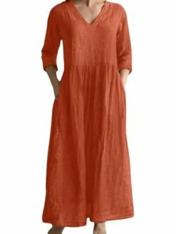 Women's Casual Dress Cotton Linen Dress A Line Dress Maxi Long Dress Cotton Blend Fashion Modern Outdoor Daily Vacation V Neck Ruched Side Pockets 3/4 Length Sleeve Summer Spring Fall 2023 Regular Fit -LIGHTINTHEBOX Shop qqdnyy1683629847400