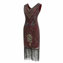 Women's Retro 1920s Fringe Dress Midi Dress Party Halloween Sequins Tassel Fringe Floral V Neck Sleeveless Regular Fit Spring Fall 2023 Black Red S M L XL -LIGHTINTHEBOX Shop qrklth1692849479167