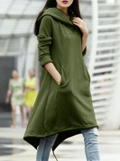 Women's Casual Dress Hoodie Dress Winter Dress Midi Dress Pocket Outdoor Street Daily Fashion Streetwear Hooded Long Sleeve 2023 Loose Fit Black Army Green Gray Color S M L XL XXL Size -LIGHTINTHEBOX Shop qsdzwg1694510144870