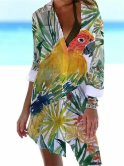 Women‘s Shirt Dress Cover Up Beach Dress Beach Wear Mini Dress Pocket Print Fashion Casual Floral Turndown 3/4 Length Sleeve Loose Fit Outdoor Daily White Yellow 2023 Spring Summer S M L XL -LIGHTINTHEBOX Shop qtacjb1675938179889