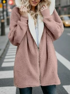 Women's Zip Hoodie Sweatshirt Fleece Jacket Flannel Fashion Zip Up Black Pink Blue Solid Color Street Casual Hoodie Long Sleeve Top Micro-elastic Fall & Winter