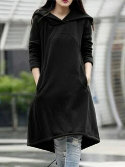 Women's Casual Dress Hoodie Dress Winter Dress Midi Dress Pocket Outdoor Street Daily Fashion Streetwear Hooded Long Sleeve 2023 Loose Fit Black Army Green Gray Color S M L XL XXL Size -LIGHTINTHEBOX Shop qtvdru1694510145419