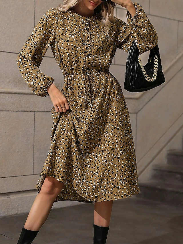 Women's Shirt Dress Casual Dress Midi Dress Outdoor Daily Date Polyester Basic Classic Shirt Collar Lace Up Button Long Sleeve Spring Fall Winter 2023 Loose Fit Khaki Polka Dot S M L XL 3 Women's Shirt Dress Casual Dress Midi Dress Outdoor Daily Date Polyester Basic Classic Shirt Collar Lace Up Button Long Sleeve Spring Fall Winter 2023 Loose Fit Khaki Polka Dot S M L XL