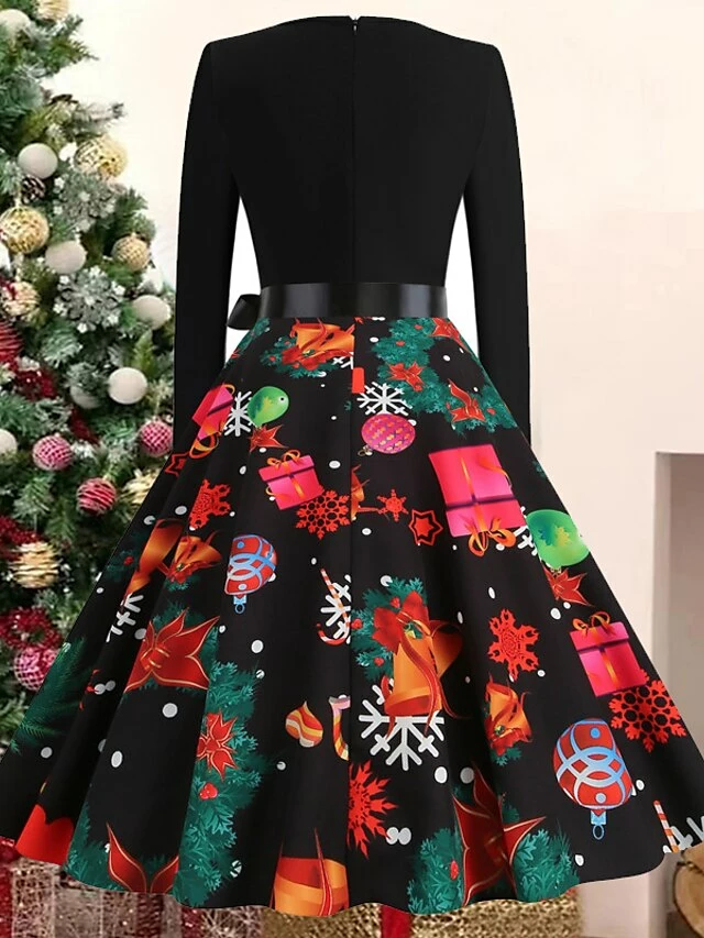 Women's Christmas Casual Dress Swing Dress Vintage Dress Midi Dress Black Wine Orange Long Sleeve Animal Bow Winter Fall Autumn V Neck 2022 S M L XL XXL 3XL 21 Women's Christmas Casual Dress Swing Dress Vintage Dress Midi Dress Black Wine Orange Long Sleeve Animal Bow Winter Fall Autumn V Neck 2022 S M L XL XXL 3XL - Image 19