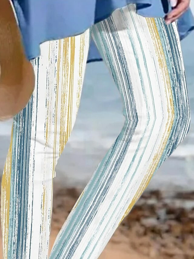 Women's Slim White / White Classic Soft Daily Wear Streetwear Ankle-Length Lightweight Striped S M L XL XXL 5 Women's Slim White / White Classic Soft Daily Wear Streetwear Ankle-Length Lightweight Striped S M L XL XXL - Image 3