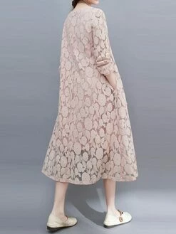 Women's Work Dress Lace Dress Black Dress Fashion Midi Dress Lace Pocket Crew Neck Long Sleeve Plain Loose Fit Black White Pink Fall M L XL XXL 3XL -LIGHTINTHEBOX Shop quxrrd1693281260856