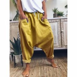 Women's Fashion Streetwear Chinos Harem Pants Side Pockets Baggy Elastic Drawstring Design Full Length Pants Casual Weekend Micro-elastic Plain Linen / Cotton Blend Comfort Mid Waist Loose Blue Gray -LIGHTINTHEBOX Shop qveryn1655866626226