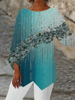 Women's Shirt Blouse Yellow Light Green Blue Graphic Abstract Asymmetric Print Long Sleeve Casual Holiday Basic Round Neck Regular Fit Spring Fall -LIGHTINTHEBOX Shop qvklzk1683633481106