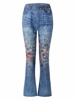 Women's Jeans Bootcut Flared Pants Full Length Faux Denim Print High Elasticity High Waist Fashion Streetwear Casual Daily 1 2 S M Fall & Winter -LIGHTINTHEBOX Shop qwgqjz1653462031815