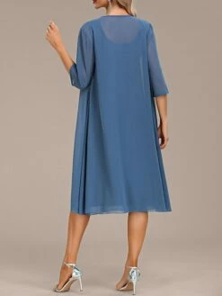 Women's Two Piece Dress Set Party Dress Chiffon Dress Party Wedding Guest Fashion Elegant Ruffle Midi Dress Crew Neck 3/4 Length Sleeve Plain Loose Fit Blue Fall Winter S M L XL XXL -LIGHTINTHEBOX Shop qwonld1696604914895