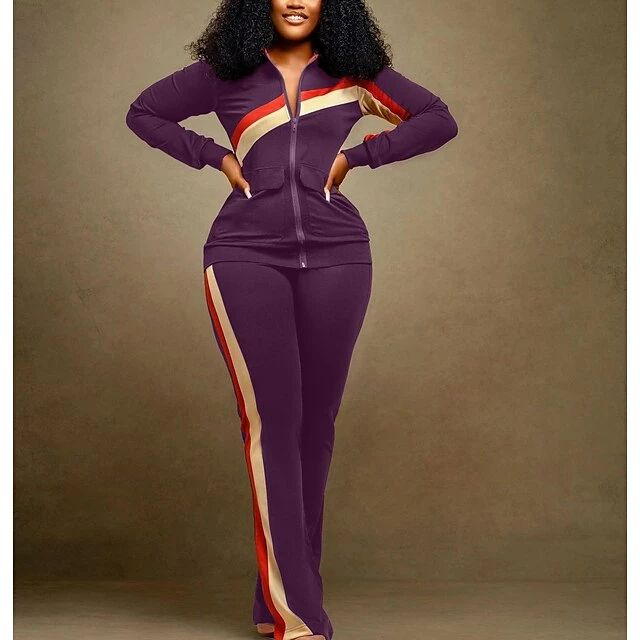 Women's Sweatshirt Tracksuit Pants Sets Black Pink Wine Color Block Zipper Print Long Sleeve Sports Outdoor Casual Active Streetwear Stand Collar Regular Fit Fall & Winter 12 Women's Sweatshirt Tracksuit Pants Sets Black Pink Wine Color Block Zipper Print Long Sleeve Sports Outdoor Casual Active Streetwear Stand Collar Regular Fit Fall & Winter - Image 10