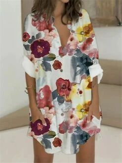 Women's Shirt Dress Casual Dress Shift Dress Mini Dress Outdoor Daily Vacation Polyester Fashion Casual Stand Collar Button Pocket Long Sleeve Summer Spring Fall 2023 Regular Fit Red Blue Green Floral -LIGHTINTHEBOX Shop qwqjze1679383075334