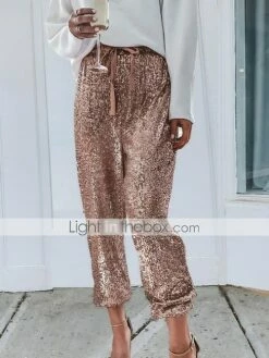 Women's Joggers Pants Maillard Trousers Full Length Pocket Baggy Micro-elastic Mid Waist Fashion Chic & Modern Party Holiday Black Gold S M