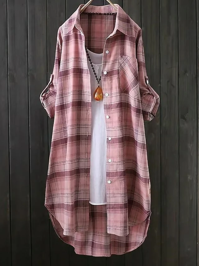 Women's Shirt Blouse Cotton Yellow Pink Khaki Plaid Button Print Long Sleeve Daily Going Out Weekend Streetwear Casual Shirt Collar Regular Fit Spring Fall Winter 3 Women's Shirt Blouse Cotton Yellow Pink Khaki Plaid Button Print Long Sleeve Daily Going Out Weekend Streetwear Casual Shirt Collar Regular Fit Spring Fall Winter