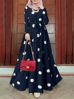 Women's Vintage Dress Kaftan Dress Polka Dot Dress Long Dress Maxi Dress Yellow Wine Navy Blue Long Sleeve Polka Dot Lace Up Spring Fall Winter Crew Neck Muslim Vacation Loose Fit 2023 S M L XL XXL -LIGHTINTHEBOX Shop qyaamm1670928750707