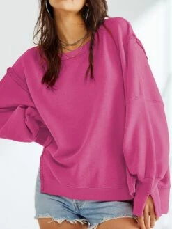 Hoodie Women's Black White Army Green Solid / Plain Color Split Daily Fashion Round Neck Loose Fit S -LIGHTINTHEBOX Shop qyigjk1697798992728