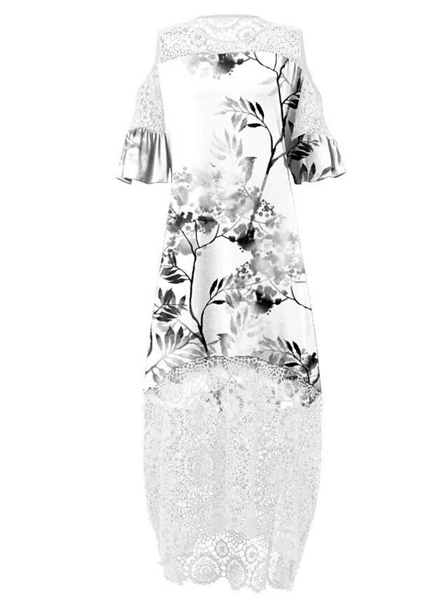 Women‘s Plus Size Curve Holiday Dress Floral Crew Neck Lace Half Sleeve Fall Spring Maxi Long Dress Date Vacation Dress Print 5 Women‘s Plus Size Curve Holiday Dress Floral Crew Neck Lace Half Sleeve Fall Spring Maxi Long Dress Date Vacation Dress Print - Image 3