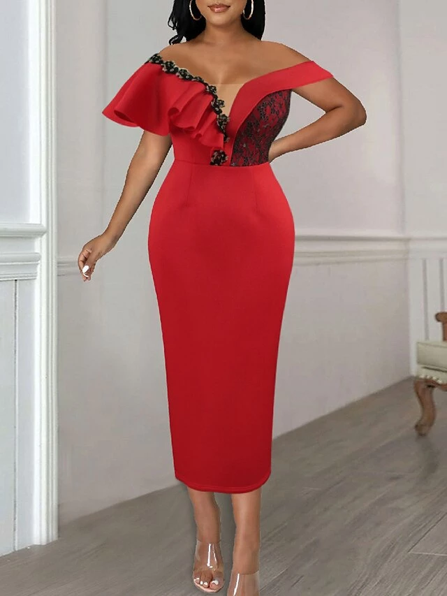 Women's Party Dress Lace Dress Cocktail Dress Midi Dress Red Short Sleeve Pure Color Lace Summer Spring Fall V Neck Fashion Wedding Guest Vacation Summer Dress 2023 S M L XL XXL 3XL 4XL 3 Women's Party Dress Lace Dress Cocktail Dress Midi Dress Red Short Sleeve Pure Color Lace Summer Spring Fall V Neck Fashion Wedding Guest Vacation Summer Dress 2023 S M L XL XXL 3XL 4XL