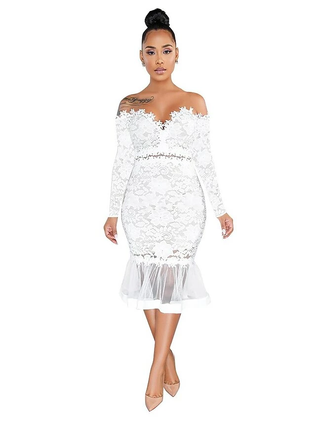 Women‘s Party Dress Wedding Guest Dress Mini Dress Black White Long Sleeve Fall Spring Summer Off Shoulder Party Party Winter Dress Evening Party 2023 S M L XL 2XL 4 Women‘s Party Dress Wedding Guest Dress Mini Dress Black White Long Sleeve Fall Spring Summer Off Shoulder Party Party Winter Dress Evening Party 2023 S M L XL 2XL - Image 2