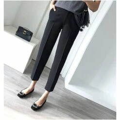 Women's Dress Pants Chinos Slacks Ankle-Length Pocket Mid Waist Formal Work Daily Black Gray S M Summer Spring &Fall