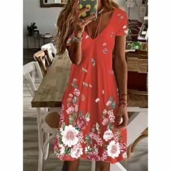 Women's Casual Dress Summer Dress Print Dress Floral Print V Neck Mini Dress Active Fashion Outdoor Daily Short Sleeve Regular Fit Black And White Olive Green Colourful Summer Spring S M L XL XXL -LIGHTINTHEBOX Shop ralzrz1646634023968