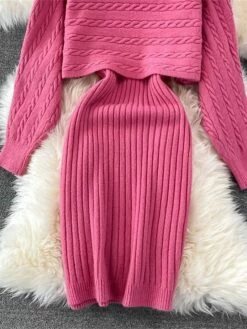 Women's Two Piece Dress Set Casual Dress Sheath Dress Outdoor Daily Fashion Streetwear Ruched Midi Dress Crew Neck Long Sleeve Plain Loose Fit Black White Wine Fall Winter One-Size -LIGHTINTHEBOX Shop rbdhhd1694057142833