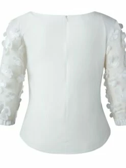 Women's Shirt Blouse Solid Color Lace Bow 3/4 Length Sleeve Work Daily Vintage Fashion Elegant Crew Neck Regular Fit Spring Fall -LIGHTINTHEBOX Shop rbnsjo1647402397012