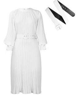 Women's Work Dress Casual Dress Black Dress Fashion Office Daily Workfashion Midi Dress Lace Up Pleated Crew Neck Long Sleeve Plain Regular Fit Black White Red Fall Winter S M L XL XXL -LIGHTINTHEBOX Shop rbtahp1695645194440