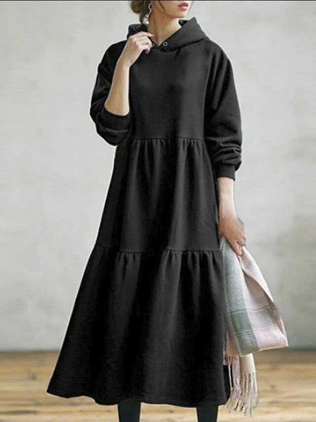 Women's Casual Dress Hoodie Dress Long Dress Maxi Dress Daily Casual Outdoor Vacation Going Out Hoodie Pure Color Regular Fit Black Fuchsia Apricot S M L XL XXL 4 Women's Casual Dress Hoodie Dress Long Dress Maxi Dress Daily Casual Outdoor Vacation Going Out Hoodie Pure Color Regular Fit Black Fuchsia Apricot S M L XL XXL - Image 2