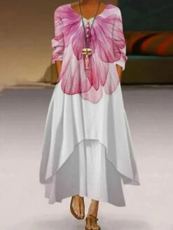 Women's Shift Dress Swing Dress Long Dress Maxi Dress Black Blue Pink 3/4 Length Sleeve Floral Pocket Winter Fall Autumn Crew Neck Loose Fit 2023 S M L XL XXL 3XL 4XL -LIGHTINTHEBOX Shop rdholx1648114422863