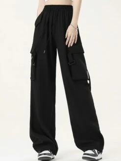 Women's Cargo Pants Wide Leg Pants Trousers Full Length Pocket Baggy Micro-elastic High Rise Fashion Streetwear Street Daily Wear Black Pink S M Fall Winter -LIGHTINTHEBOX Shop rdpbzu1692257396674
