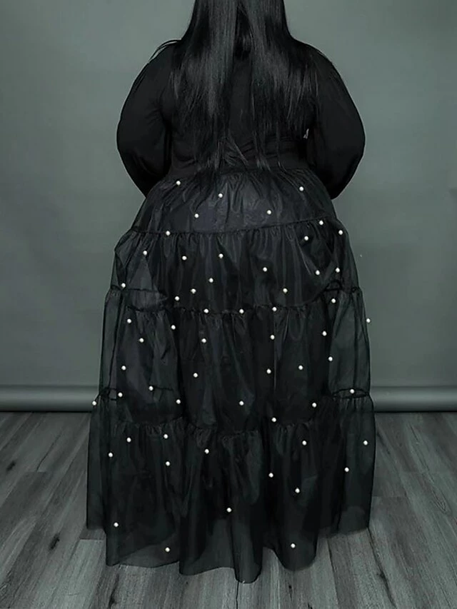 Women‘s Plus Size Curve Flattering Dresses Elegant Apple Shaped Dress Wedding Guest Casual Dress Swing Dress Polka Dot Long Dress Maxi Dress Long Sleeve Mesh Stand Collar Basic Daily Spring Summer 5 Women‘s Plus Size Curve Flattering Dresses Elegant Apple Shaped Dress Wedding Guest Casual Dress Swing Dress Polka Dot Long Dress Maxi Dress Long Sleeve Mesh Stand Collar Basic Daily Spring Summer - Image 3