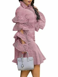 Women's Shirt Dress Sheath Dress Midi Dress Winter Dress Daily Vacation Polyester Cotton Blend Fashion Casual Shirt Collar Lace Up Ruched Long Sleeve Summer Spring Fall 2022 Regular Fit Red Light Blue -LIGHTINTHEBOX Shop reeeld1634352966324