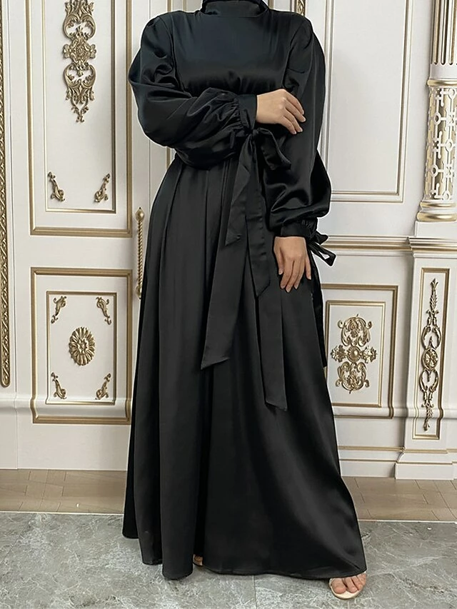 Women's Long Dress Maxi Dress Party Dress Casual Dress Satin Dress Pure Color Fashion Streetwear Outdoor Daily Holiday Lace Up Ruched Long Sleeve Stand Collar Dress Loose Fit Black Royal Blue Purple 4 Women's Long Dress Maxi Dress Party Dress Casual Dress Satin Dress Pure Color Fashion Streetwear Outdoor Daily Holiday Lace Up Ruched Long Sleeve Stand Collar Dress Loose Fit Black Royal Blue Purple - Image 2