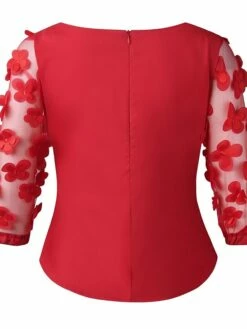 Women's Shirt Blouse Solid Color Lace Bow 3/4 Length Sleeve Work Daily Vintage Fashion Elegant Crew Neck Regular Fit Spring Fall -LIGHTINTHEBOX Shop reotdl1647402415493