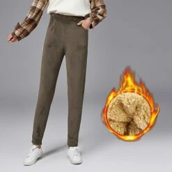 Women's Pants Trousers Fleece Solid Color Warm Ups Thick Winter Brown Grey Black -LIGHTINTHEBOX Shop rewoli1667972427369