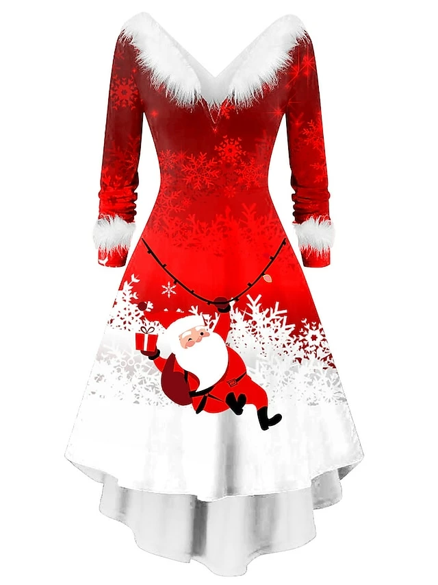 Women's Christmas Swing Dress Vintage Dress Midi Dress Green Silver Wine Red Brown White Long Sleeve Print Plus High Low Print Winter Fall V Neck Vintage Romantic Traditional 2022 S M L XL 2XL 12 Women's Christmas Swing Dress Vintage Dress Midi Dress Green Silver Wine Red Brown White Long Sleeve Print Plus High Low Print Winter Fall V Neck Vintage Romantic Traditional 2022 S M L XL 2XL - Image 10
