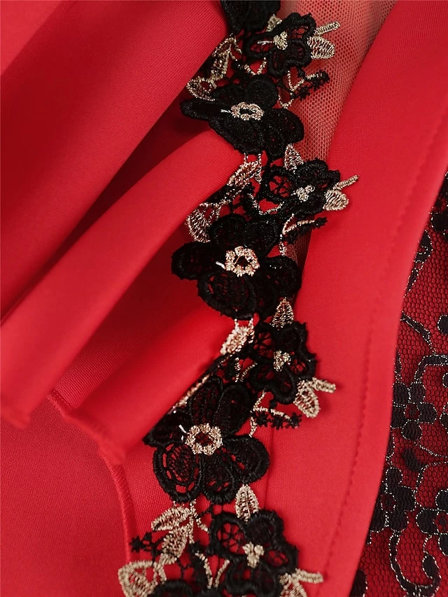 Women's Party Dress Lace Dress Cocktail Dress Midi Dress Red Short Sleeve Pure Color Lace Summer Spring Fall V Neck Fashion Wedding Guest Vacation Summer Dress 2023 S M L XL XXL 3XL 4XL 11 Women's Party Dress Lace Dress Cocktail Dress Midi Dress Red Short Sleeve Pure Color Lace Summer Spring Fall V Neck Fashion Wedding Guest Vacation Summer Dress 2023 S M L XL XXL 3XL 4XL - Image 9