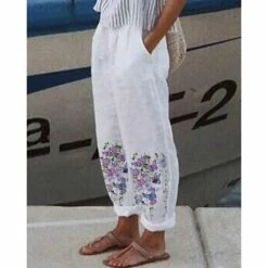 Women's Linen Pants Trousers Chinos Full Length Faux Linen Side Pockets Baggy Micro-elastic Mid Waist Fashion Designer Casual Weekend YBF014-6 YBF014-1 S M