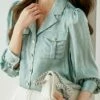 Women's Shirt Blouse Green Letter Button Pocket Print Long Sleeve Work Fashion Shirt Collar Regular Fit Spring &Fall -LIGHTINTHEBOX Shop rgentk1694171407677