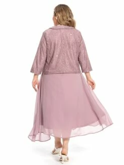 Women‘s Plus Size Curve Dress Set Solid Color Crew Neck Half Sleeve Spring Fall Elegant Maxi Long Dress Formal Party Dress -LIGHTINTHEBOX Shop rglnkt1694771126948