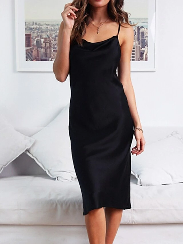 Women's Party Dress Satin Dress Emerald Green Dress Midi Dress Black Wine Gold Sleeveless Pure Color Backless Summer Spring Spaghetti Strap Stylish 2023 S M L XL 10 Women's Party Dress Satin Dress Emerald Green Dress Midi Dress Black Wine Gold Sleeveless Pure Color Backless Summer Spring Spaghetti Strap Stylish 2023 S M L XL - Image 8