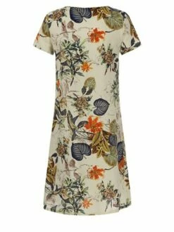Women's Casual Dress Cotton Linen Dress A Line Dress Midi Dress Cotton Blend Basic Classic Outdoor Daily Vacation V Neck Short Sleeve Summer Spring 2023 Loose Fit Apricot Leaf Floral M L XL 2XL -LIGHTINTHEBOX Shop rgtcem1676517685090